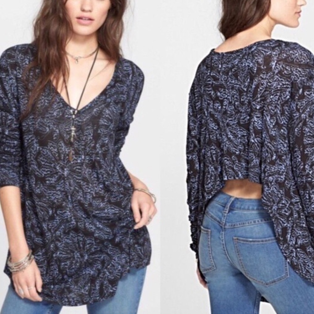 Free People Sahara Printed Asymmetrical Hem Blouse